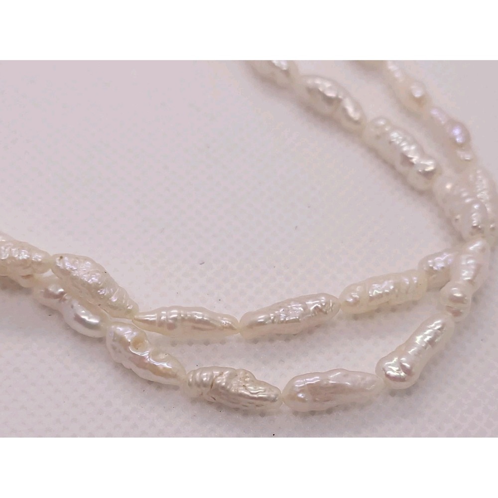 Baroque Pearl Necklace 34" Endless White Rice Pearl Long Strand 21.4g